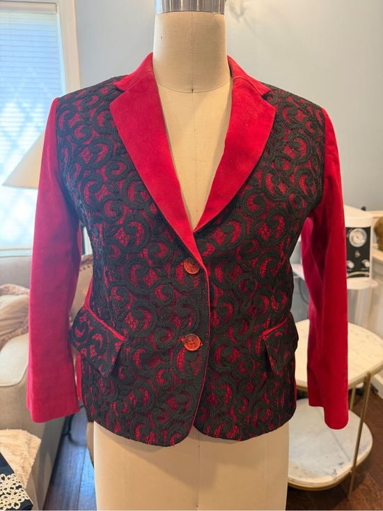 Vintage Jackets & Blazers - Vintage Red and Black Patterned Women's Blazer